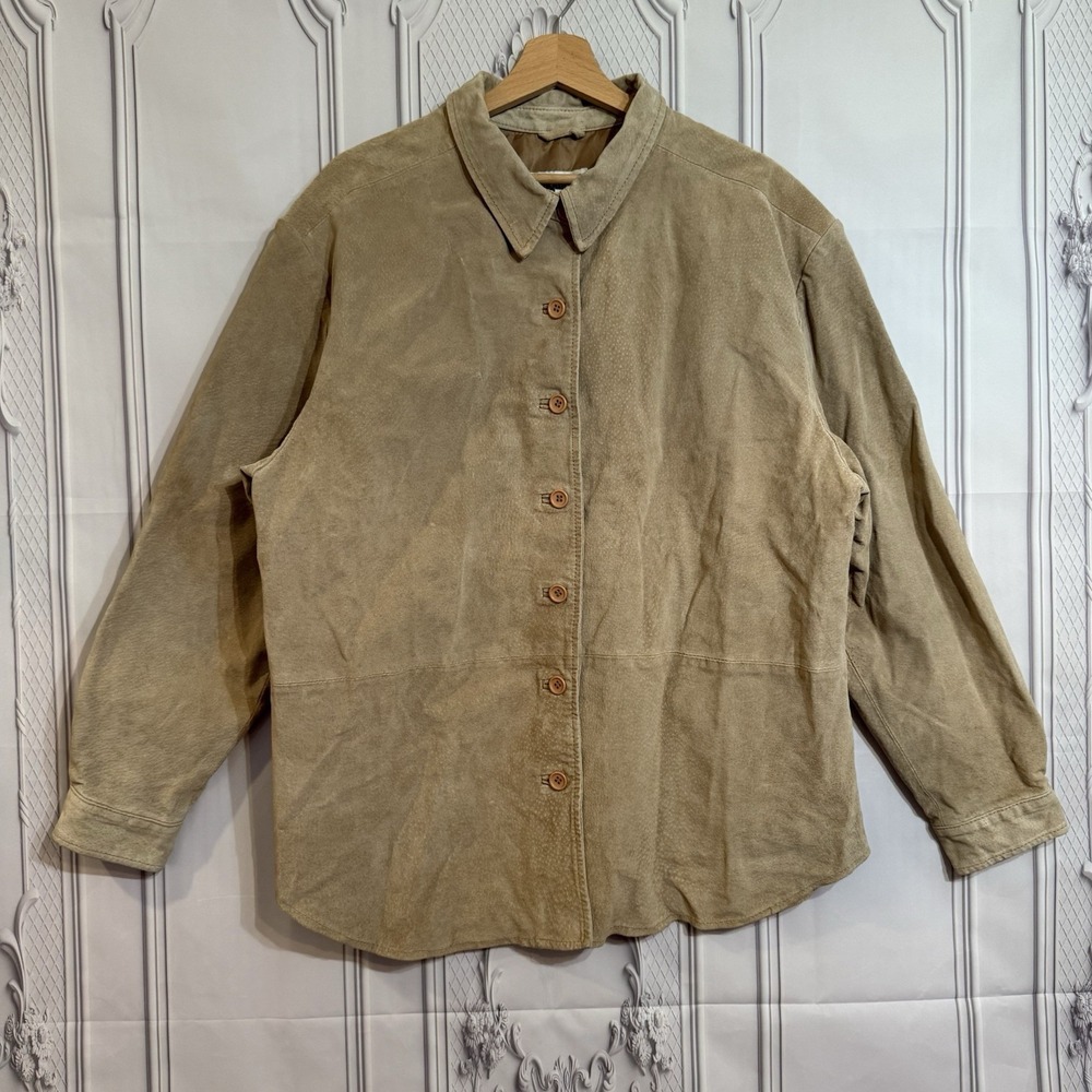 Bagatelle Beige Suede Leather Jacket Button-Front Sz XL Casual Outerwear
